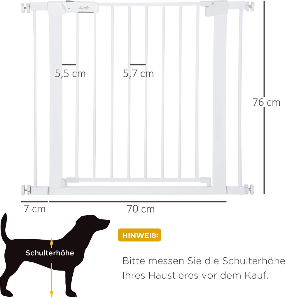 PawHut Barierka z drzwiczkami dla kotów Bramka zabezpieczająca biała regulowana 75-96x5x76cm | Aosom PL