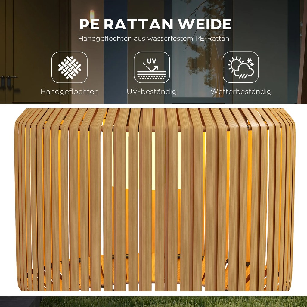 Outsunny Lampa solarna LED do ogrodu z rattanu Wodoodporna z panelem słonecznym i czujnikiem światła Stalowa żółta | Aosom PL