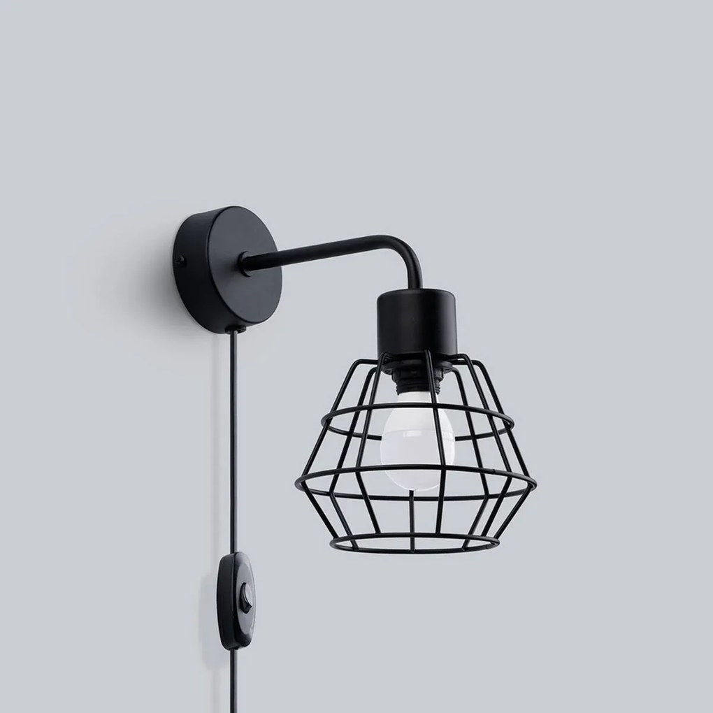 Kinkiet SUBA czarny geometryczny z włącznikiem SOLLUX  LIGHTING