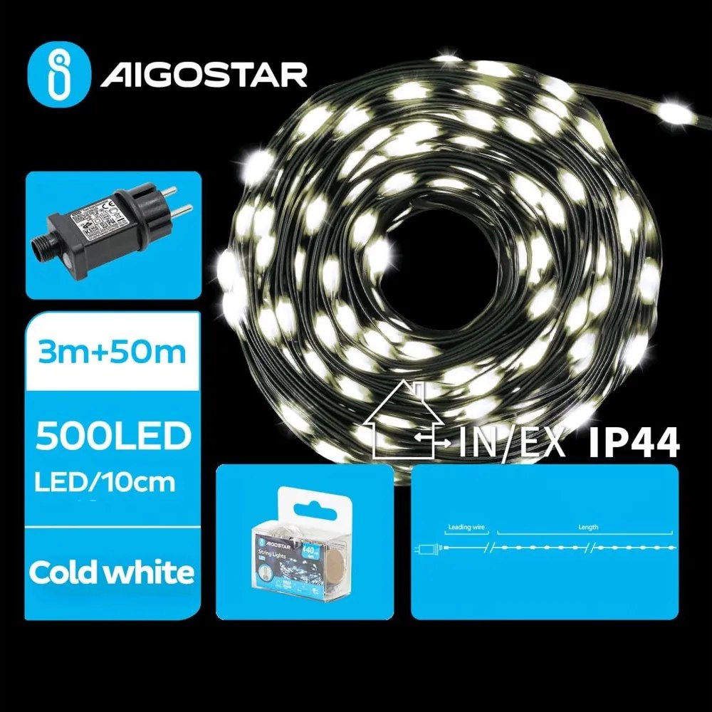 Aigostar - Zewnętrzny łańcuch LED 500xLED/8 funkcji 53m IP44 zimne białe światło