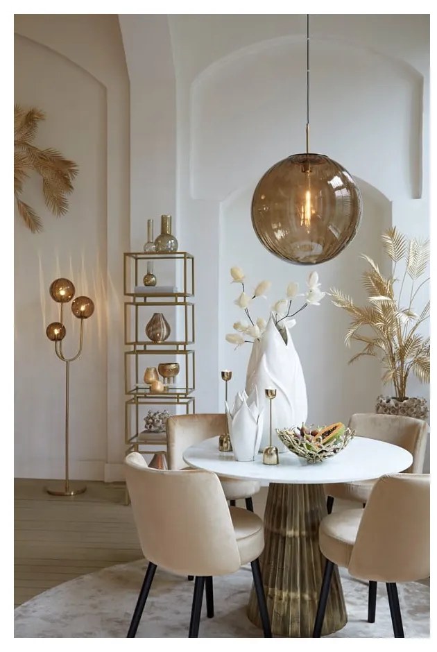 Biało-brązowy okrągły stół z blatem w dekorze marmuru ø 100 cm Leyda – Light &amp; Living