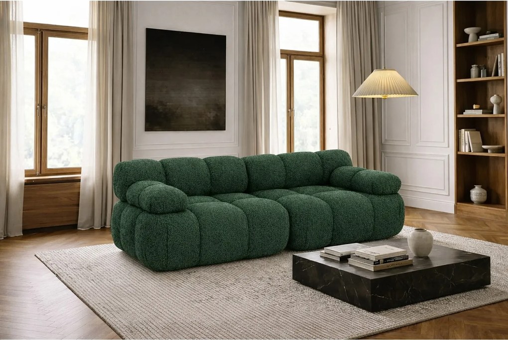 Sofa modułowa dwuosobowa, tkanina bukla Abriamo, Ciemnozielony, Selia