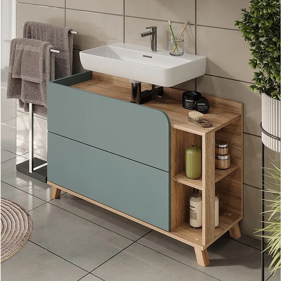 Szafka pod umywalkę sonoma/niebieski 100x35x65 karen