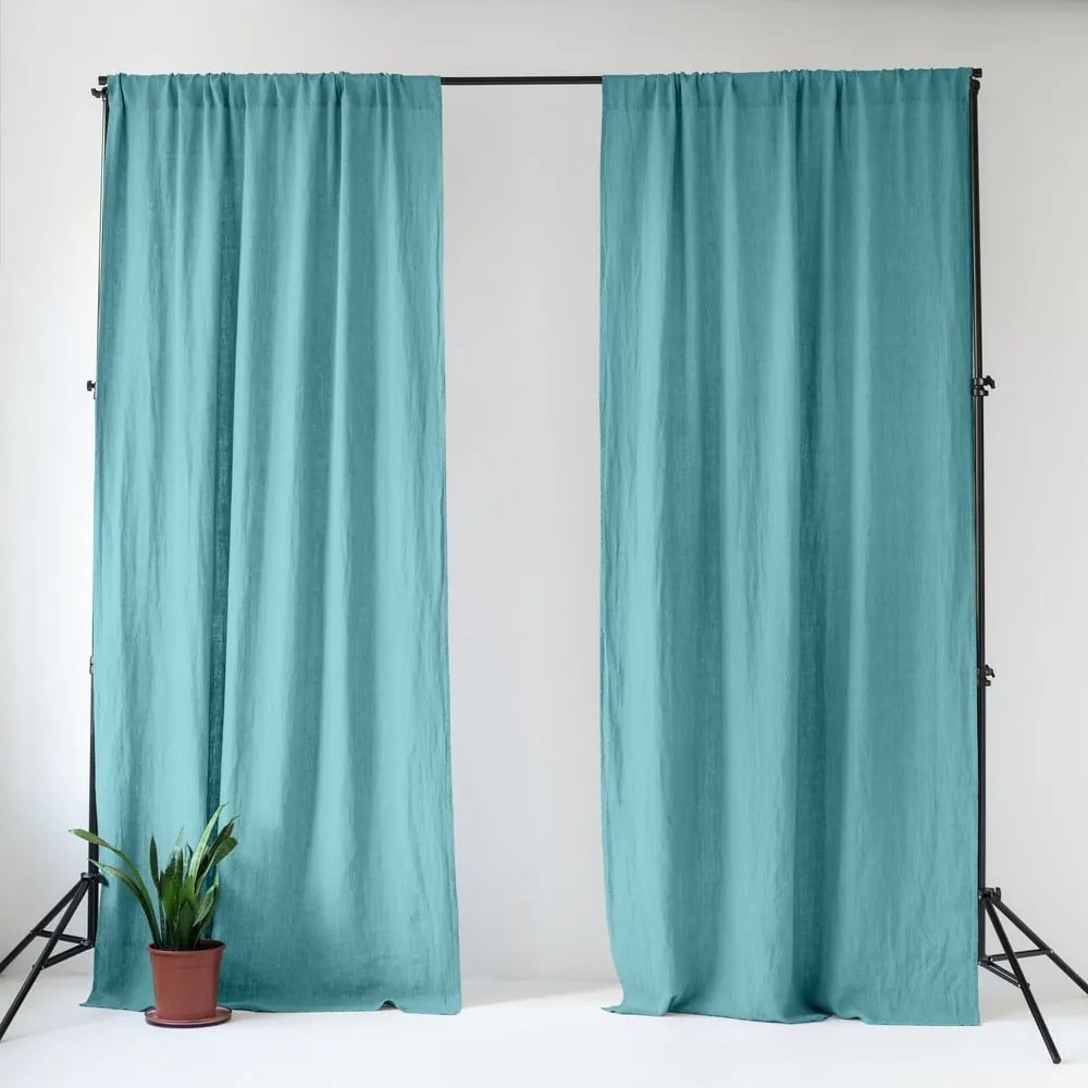 Turkusowa lniana zasłona 140x250 cm Coastal Blue – Linen Tales