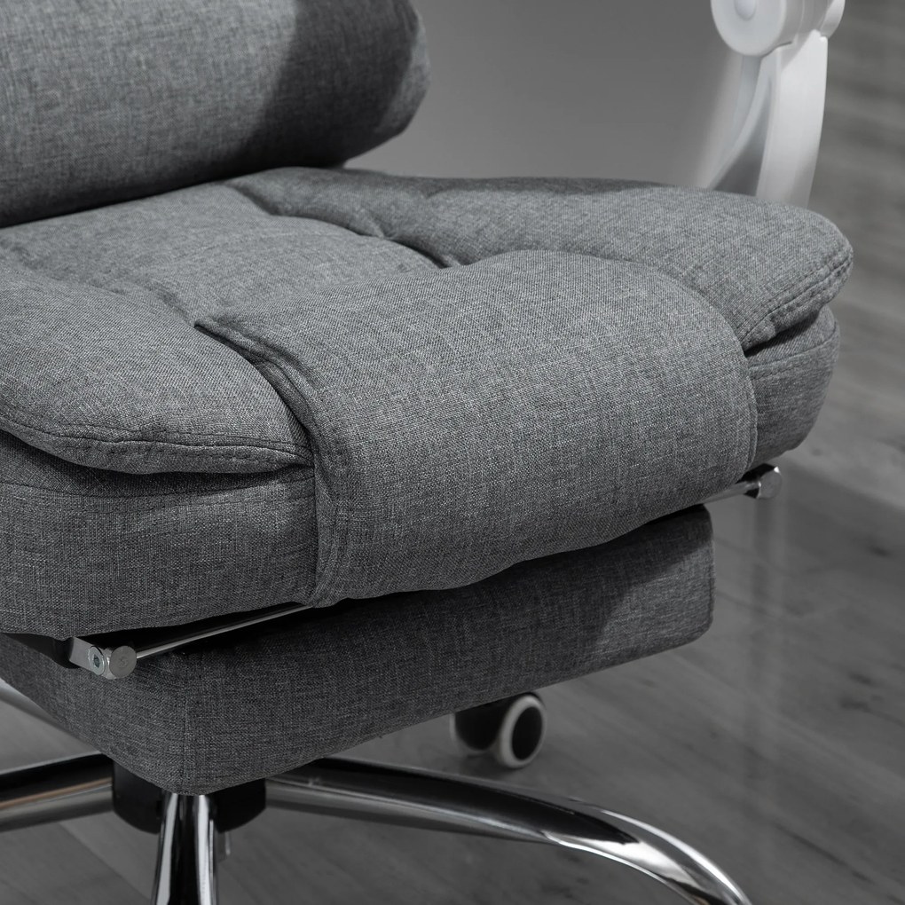 Vinsetto Fotel biurowy z podnóżkiem szary tkanina lniana wygodny regulowany ergonomiczny fotel do pracy | Aosom PL
