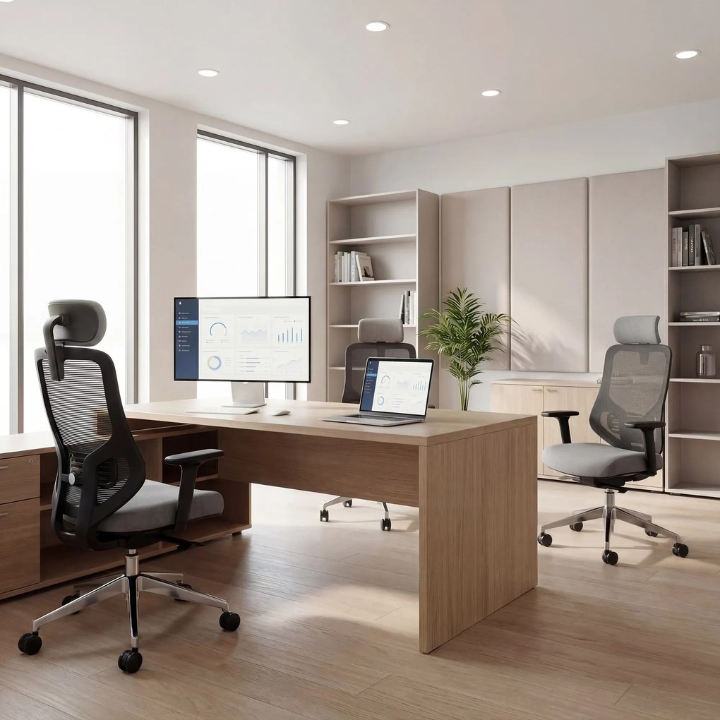 Fotel biurowy ergonomiczny z siatką ciemnoszary: AXIS