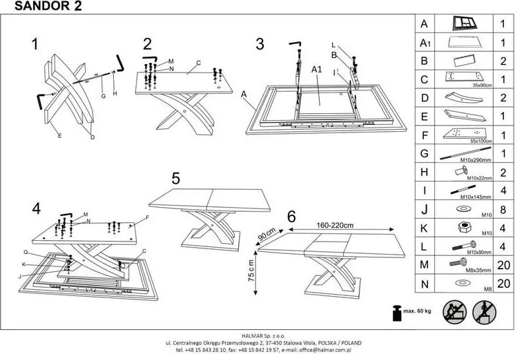 Czarny stół Sandor 2 na designerskiej nodze