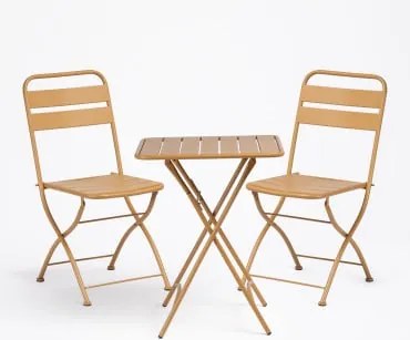 Zestaw Składany Stół Kwadratowy 60x60 Cm I 2 Składane Krzesła Ze Stali Janti Musztarda - Sklum