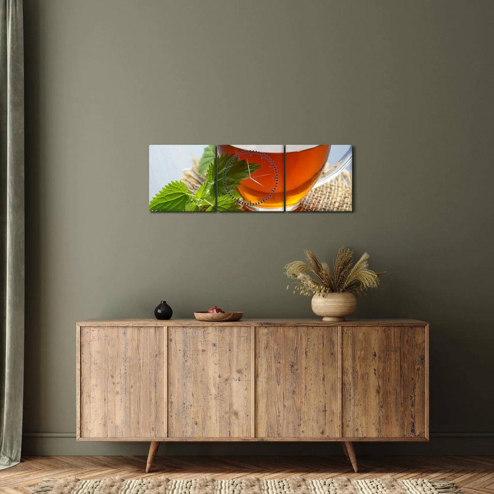 Obraz filiżanki herbaty (z zegarem) (90x30 cm)