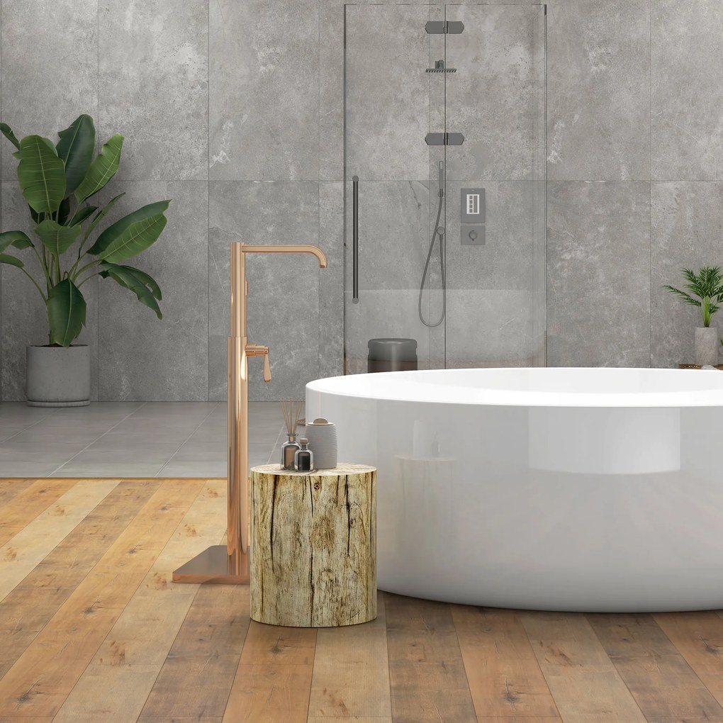 HOMCOM Stolik pomocniczy w designie pieńka drzewa, odporny na warunki atmosferyczne, do wnętrz i ogrodu, Beton, Ø37 x 43 cm