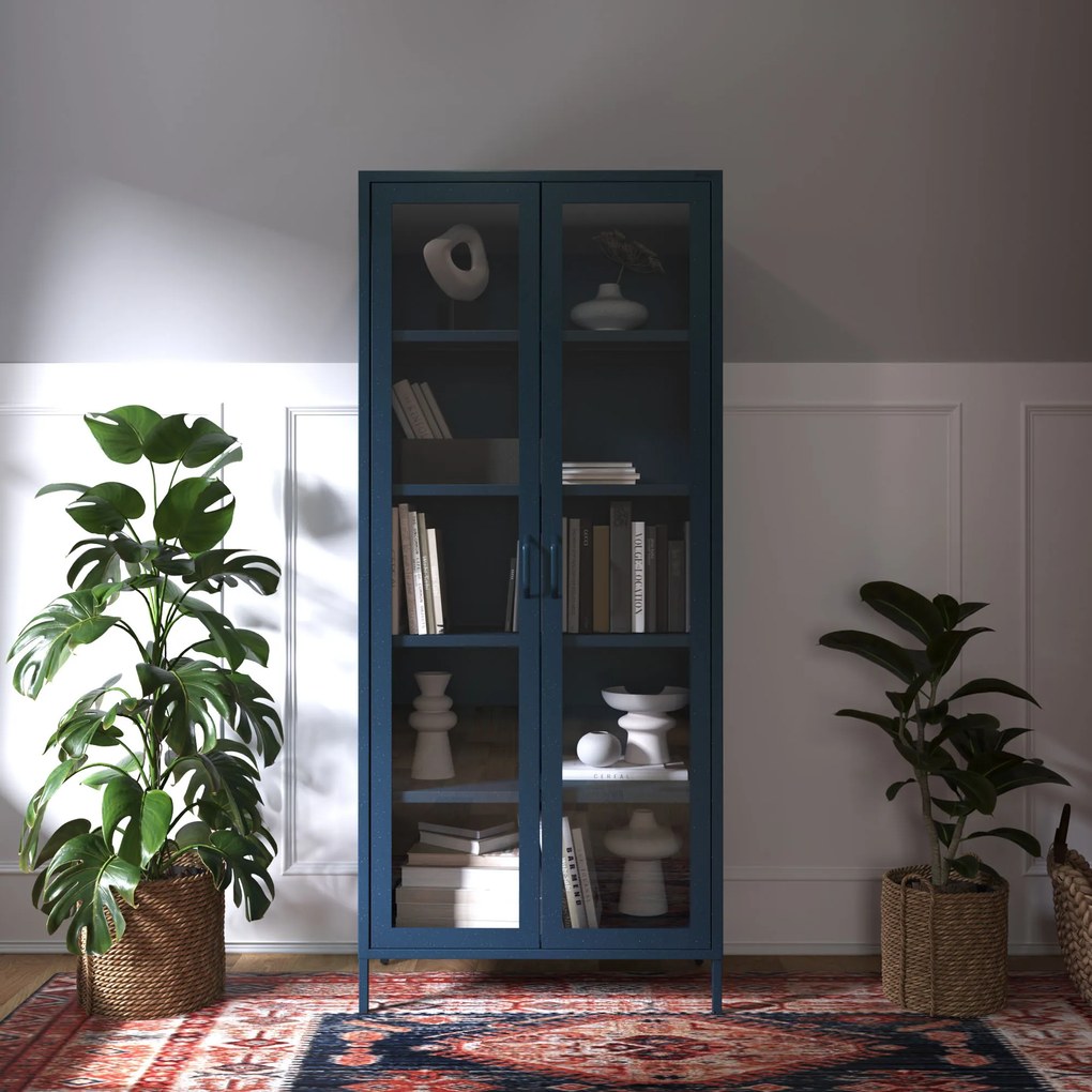 Witryna szklana do salonu granatowa Modern ANGELO 800 x 1850 x 450 mm