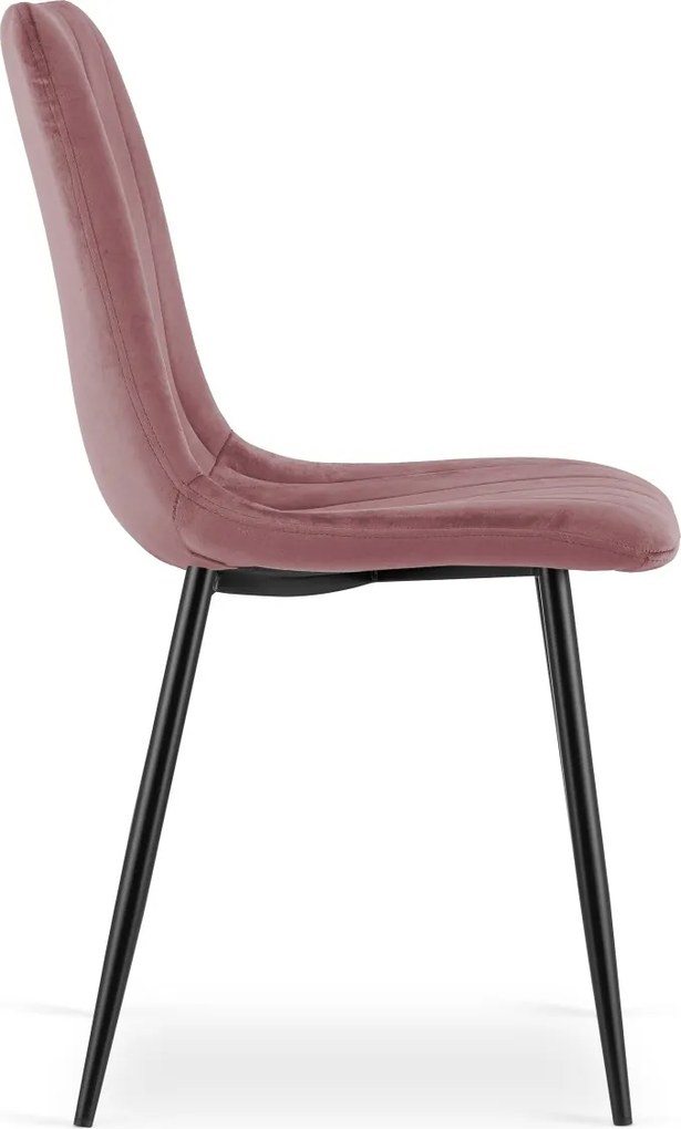 Różowe krzesło do kuchni LAVA aksamitne z czarnymi nogami