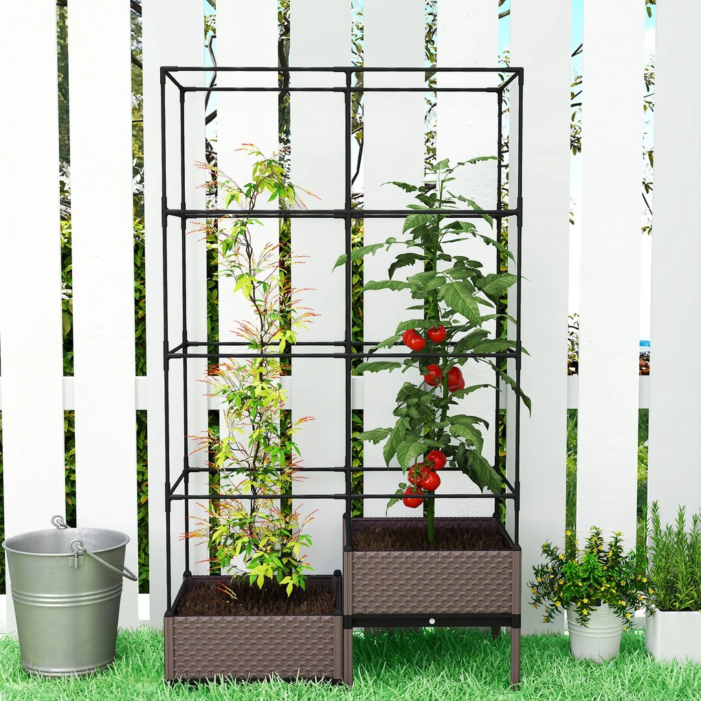 Outsunny Skrzynia do sadzenia ze stelażem do pnączy, otworami odpływowymi, plastikowymi donicami 100 x 50 x 174 cm | Aosom PL