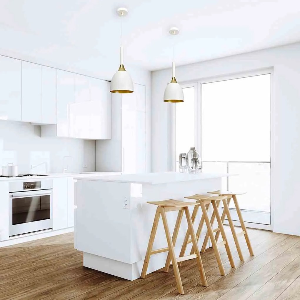 Lampa wisząca, pojedyncza biała/złota CLARK WHITE/GOLD 1xE27