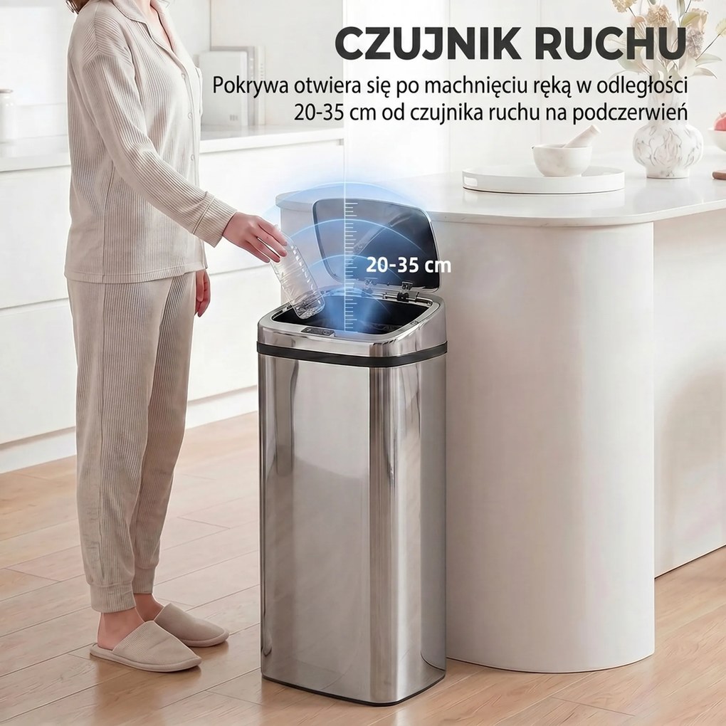 HOMCOM Kosz na śmieci z czujnikiem ruchu 50 L, automatyczny kosz ze stali nierdzewnej do kuchni, srebrny | Aosom PL
