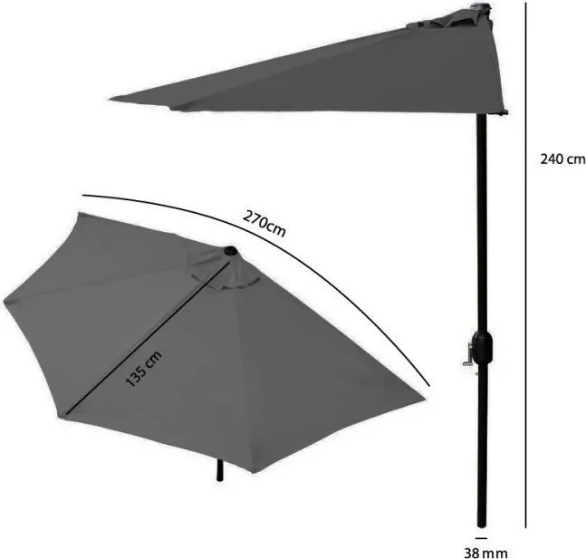 Parasol ogrodowy boczny UM016 - składany, przyścienny, szary