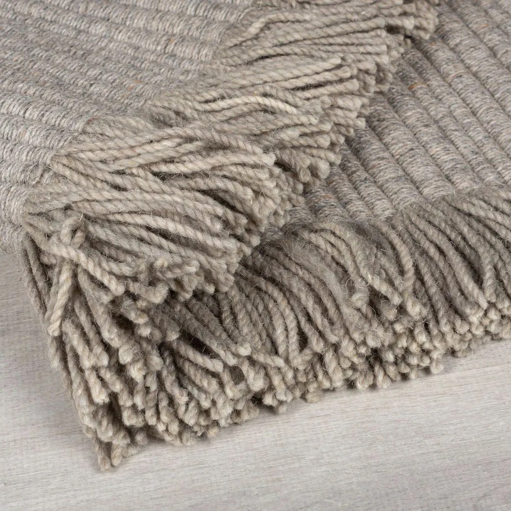 Szary dywan z mieszanki wełny tkany ręcznie 200x290 cm Rene Fringed Ribbed – Flair Rugs