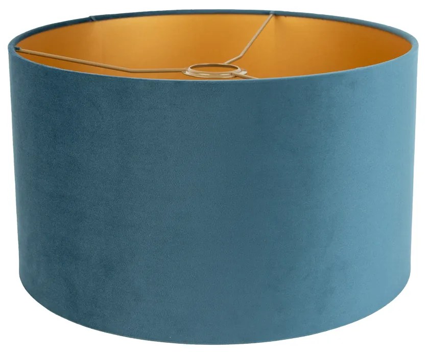Aksamitny abażur niebieski 35/35/20 ze złotym wnętrzem klasyczny/Antyczny
