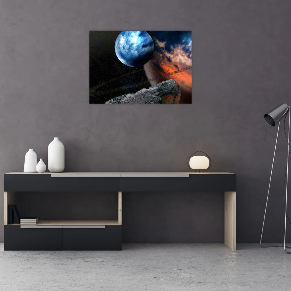 Obraz na szkle planety w kosmosie (70x50 cm)