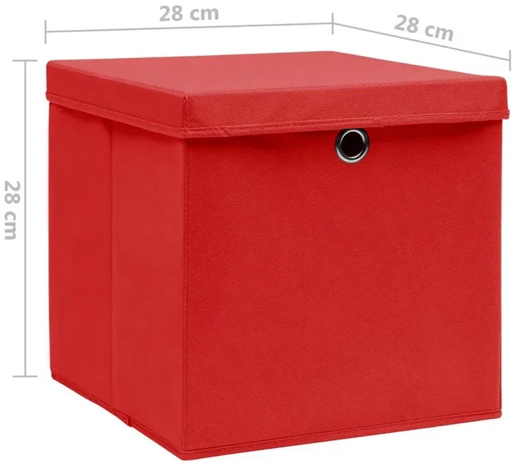 Zestaw 4 czerwonych pudełek z pokrywami A4-B14