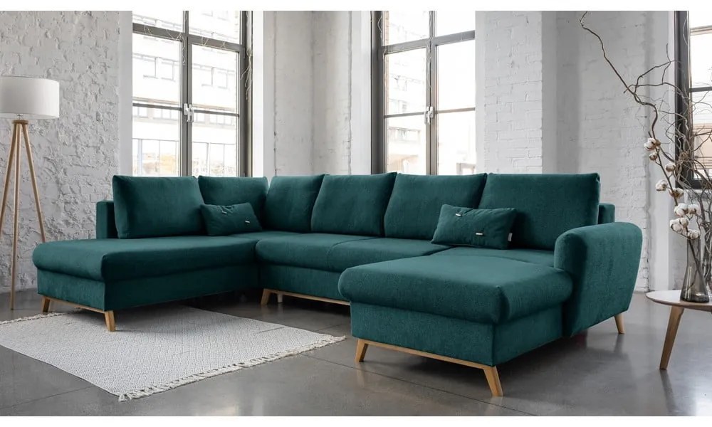 Turkusowa rozkładana sofa w kształcie litery "U" Miuform Scandic Lagom, lewostronna