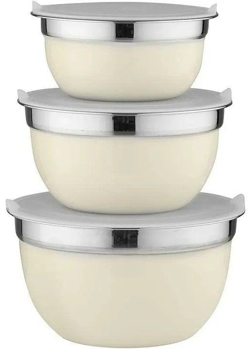 Florina Zestaw 3 misek ze stali nierdzewnej zpokrywkami, kremowy