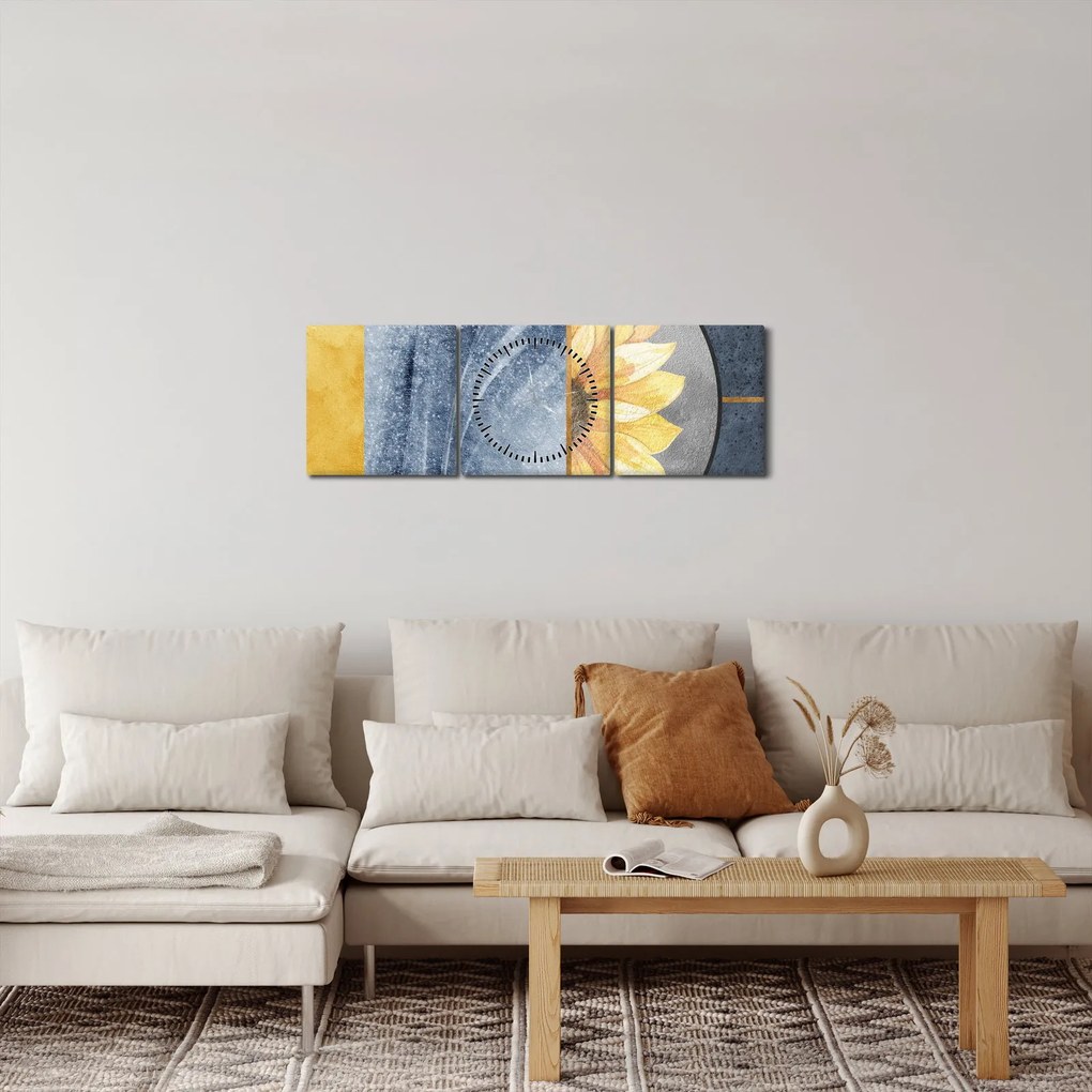 Obraz - Kształty i kwiat (z zegarem) (90x30 cm)