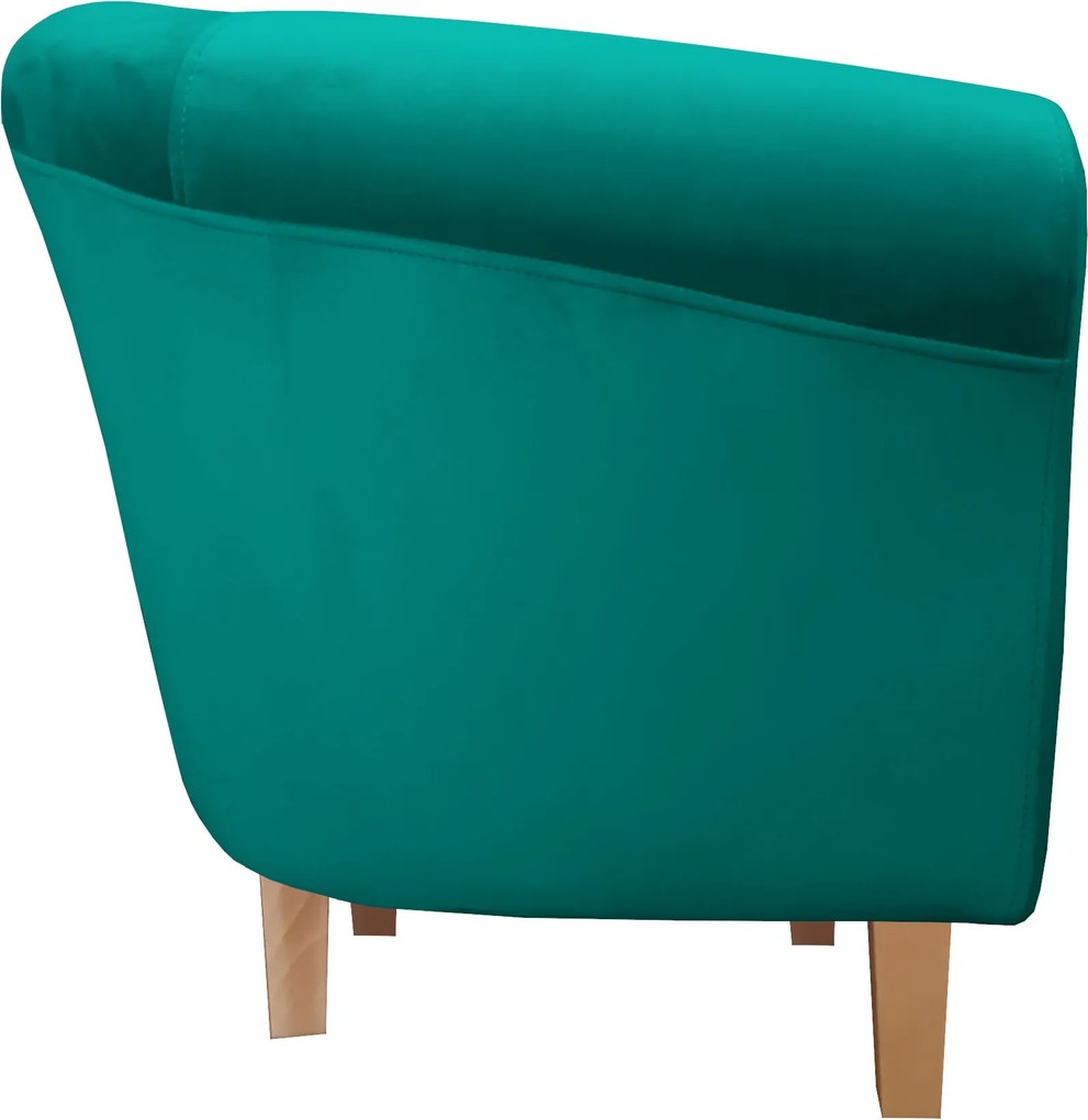 Fotel Milo tkanina Welur wygodny fotel tapicerowany do salonu i sypialni : Kolor nogi - Drewno, Kolor tkaniny - VELVET - MG20, Wysokość nogi - 15 cm