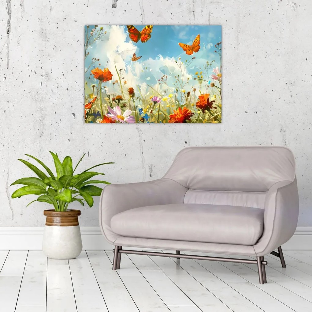Obraz na szkle - Motyle na letniej łące (70x50 cm)