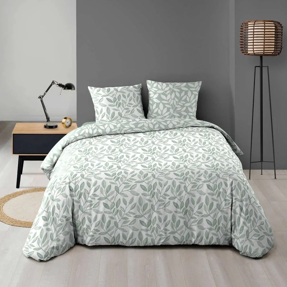 Biało-zielona pościel dwuosobowa z mikrowłókna 240x220 cm Sequoia – douceur d'intérieur
