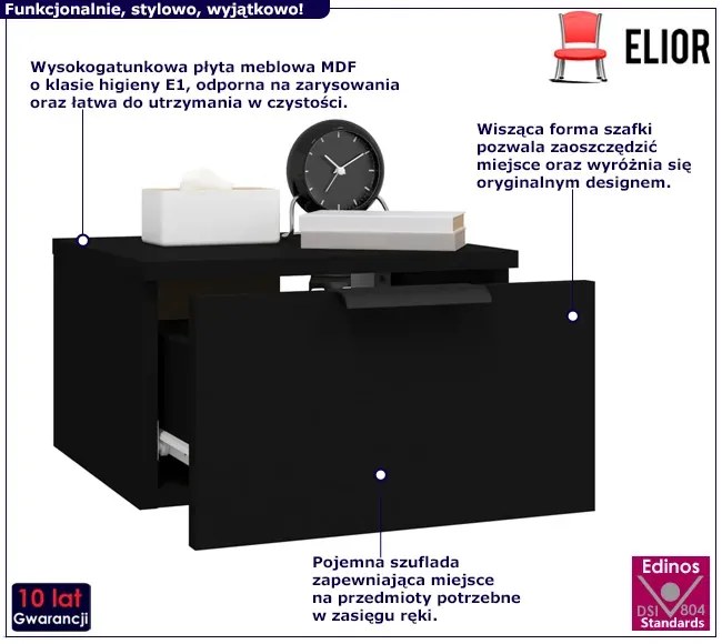 Czarna wisząca szafka nocna z szufladą H9-L90