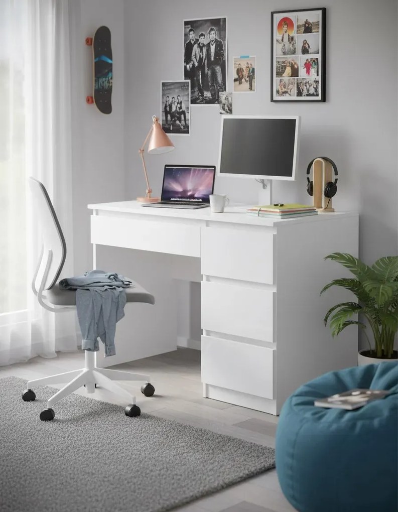 Białe biurko z szufladami dziecięce, młodzieżowe L0-A43