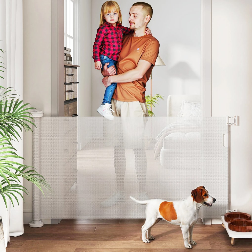 PawHut Bramka Zabezpieczająca Schody Rozsuwana 0-136cm 87 cm Wysoka Bramka Ochronna dla Zwierząt 142 x 10 x 87 cm Biała