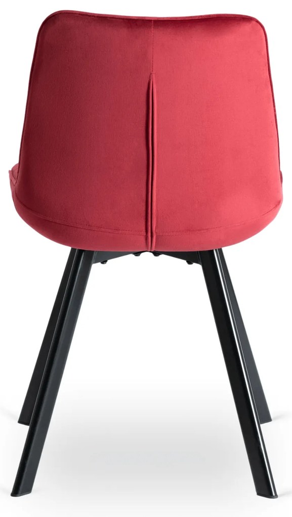 Zestaw Stół Okrągły Rozkładany HARRY 102-142 cm Czarny i 4 Krzesła Tapicerowane RICK Bordowe Nowoczesne Loft