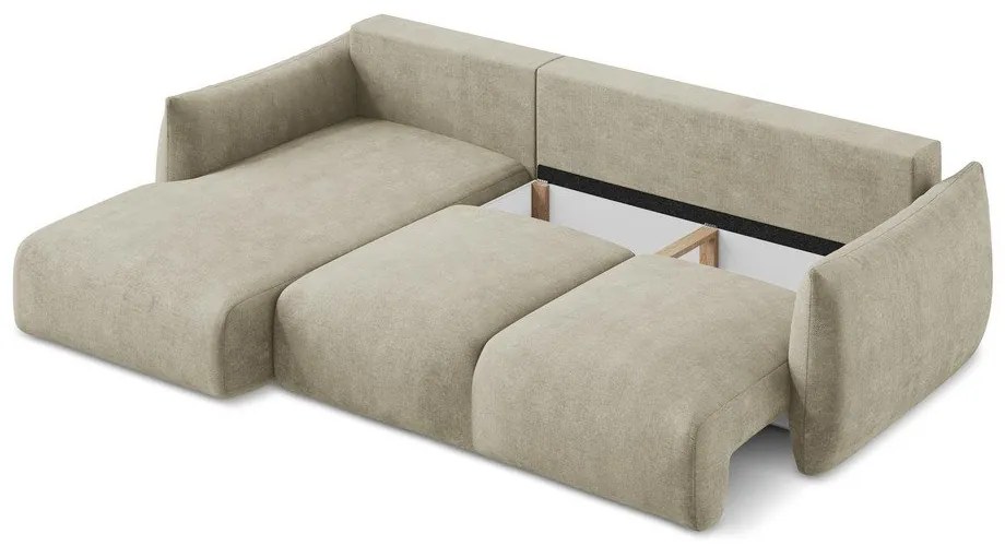 Beżowy rozkładany narożnik z tkaniny szenilowej (lewostronny/z szezlongiem) Leila – Makamii