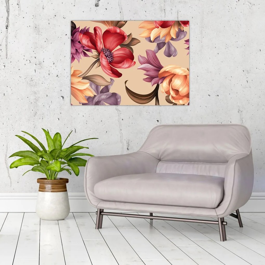 Obraz na szkle - Vintage Flowers (70x50 cm)