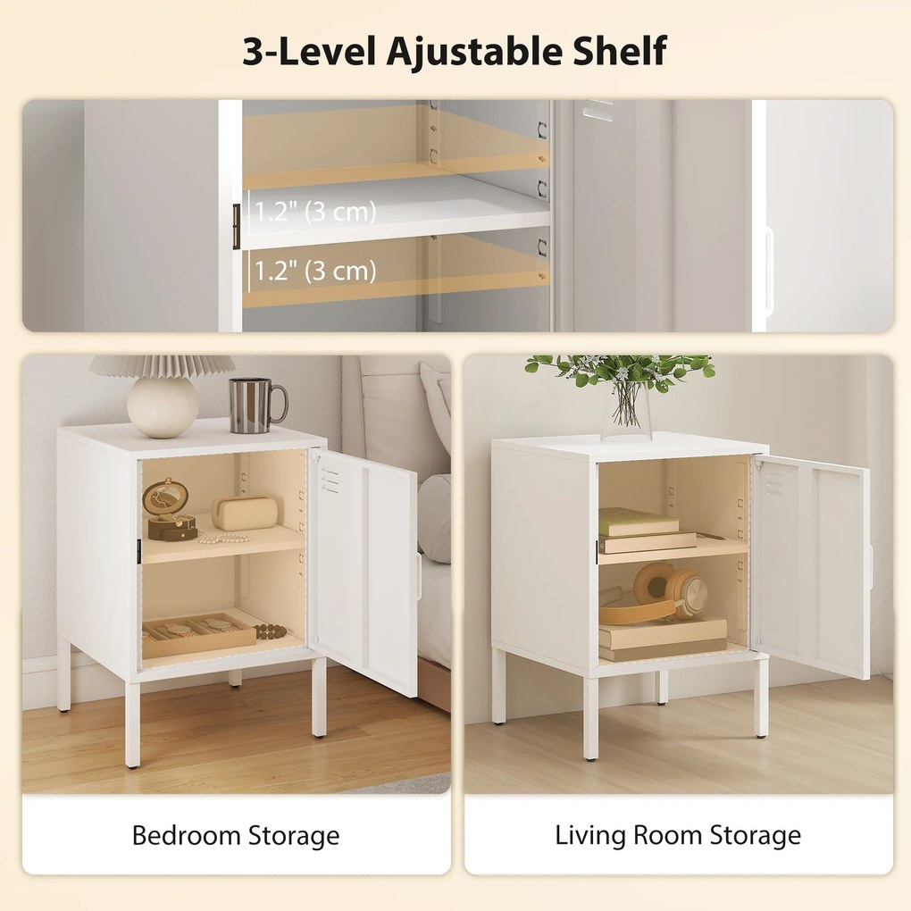 HOMCOM Stolik nocny ze stali, stolik pomocniczy do różnych zastosowań, regulowana półka, do sypialni, salonu, biały