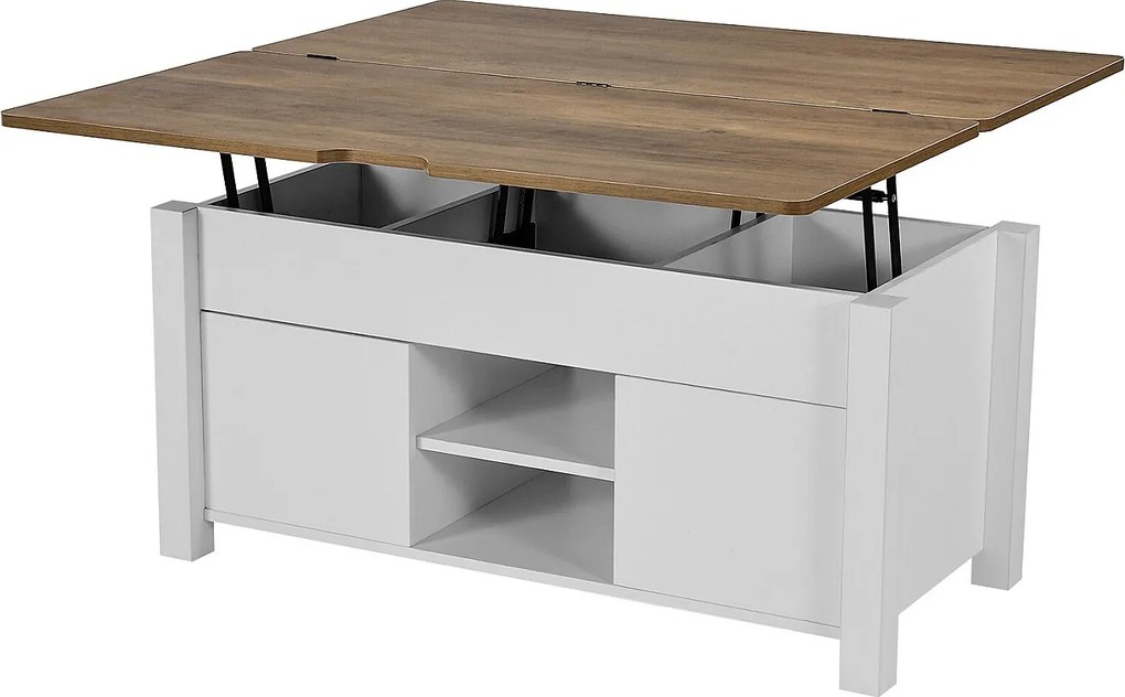 Stolik RTV SucceBuy z Prostokątnym Blatem Podnoszonym, 100 x 50 x 48.5 cm, Stół do Salonu z Drzwiami Stodolowymi i Ukrytą Komorą Przechow awczą