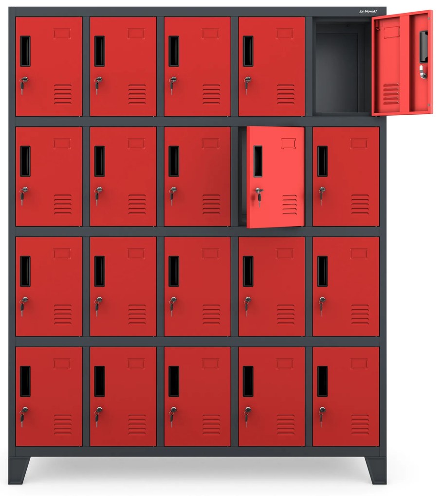 Metalowa szafa socjalna BHP skrytkowa ROBERT 1360 x 1720 x 450 mm, antracytowo-czerwona