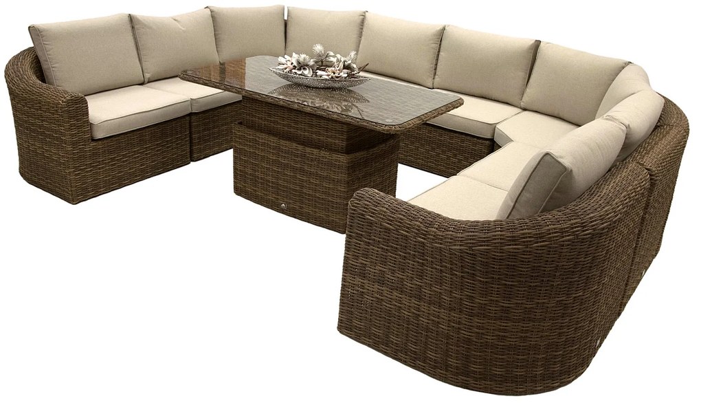 Rattanowy zestaw do jadalni modułowy BORNEO LUXURY dla 9 osób (brązowy)
