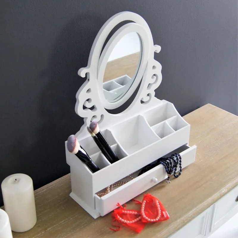 Toaletka z serii Romantic, przegrody, lustro, matowa biel.