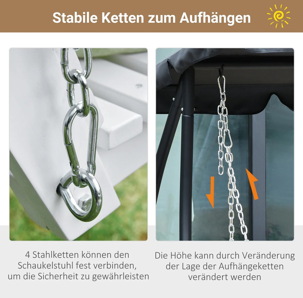 Outsunny 3-Seater Wooden Porch Swing Bench with Folding Coffee Table, Durable PU Coating, Chains Included, White