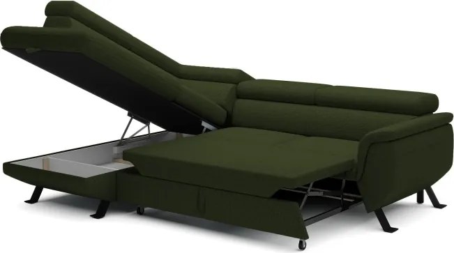 Narożnik RAVEN L Lewostronny wolnostojący z funkcją spania tkanina ARAGON 39 Ciemno Zielony WERSAL