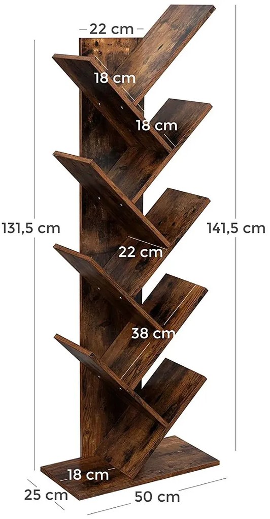 Brązowy Industrialny Regał Drzewko 80X35X100 Firel 3X
