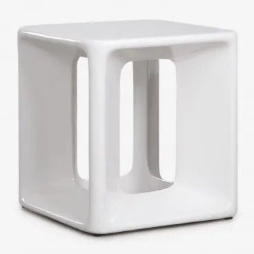 Stolik Pomocniczy Ogrodowy Kwadratowy 40x40 Cm Z Cementu I Włókna Szklanego Lilou Biała - Sklum