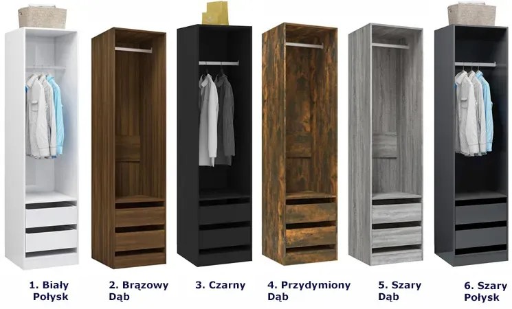 Biała szafa w połysku z drążkiem i szufladami G9-T95