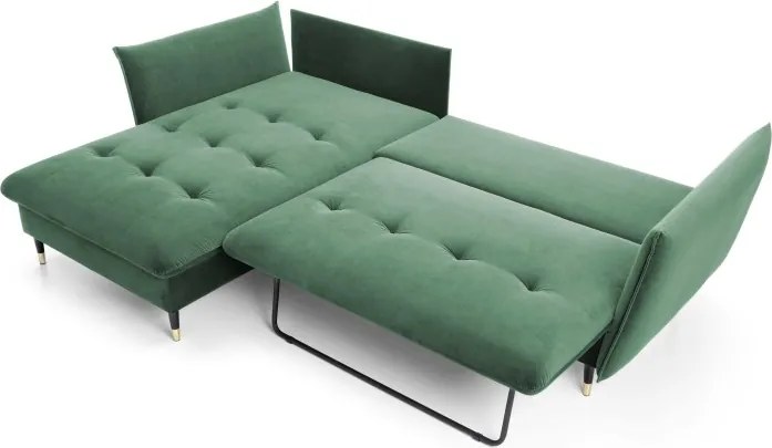 Narożnik GLAM Lewostronny z funkcją spania, zestaw z poduszkami wolnostojący tkanina RIVIERA 38 Zielony DOMO HOME