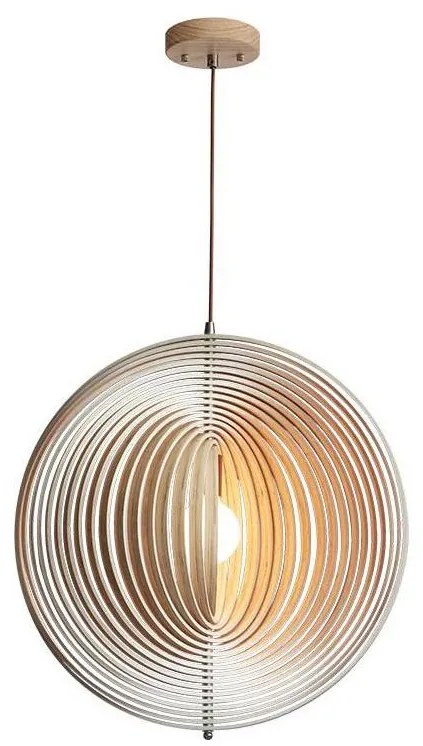 Drewniana lampa wisząca na przewodzie 1xE27/60W/230V, średnica 50 cm, lite drewno/fornir/kauczukowiec