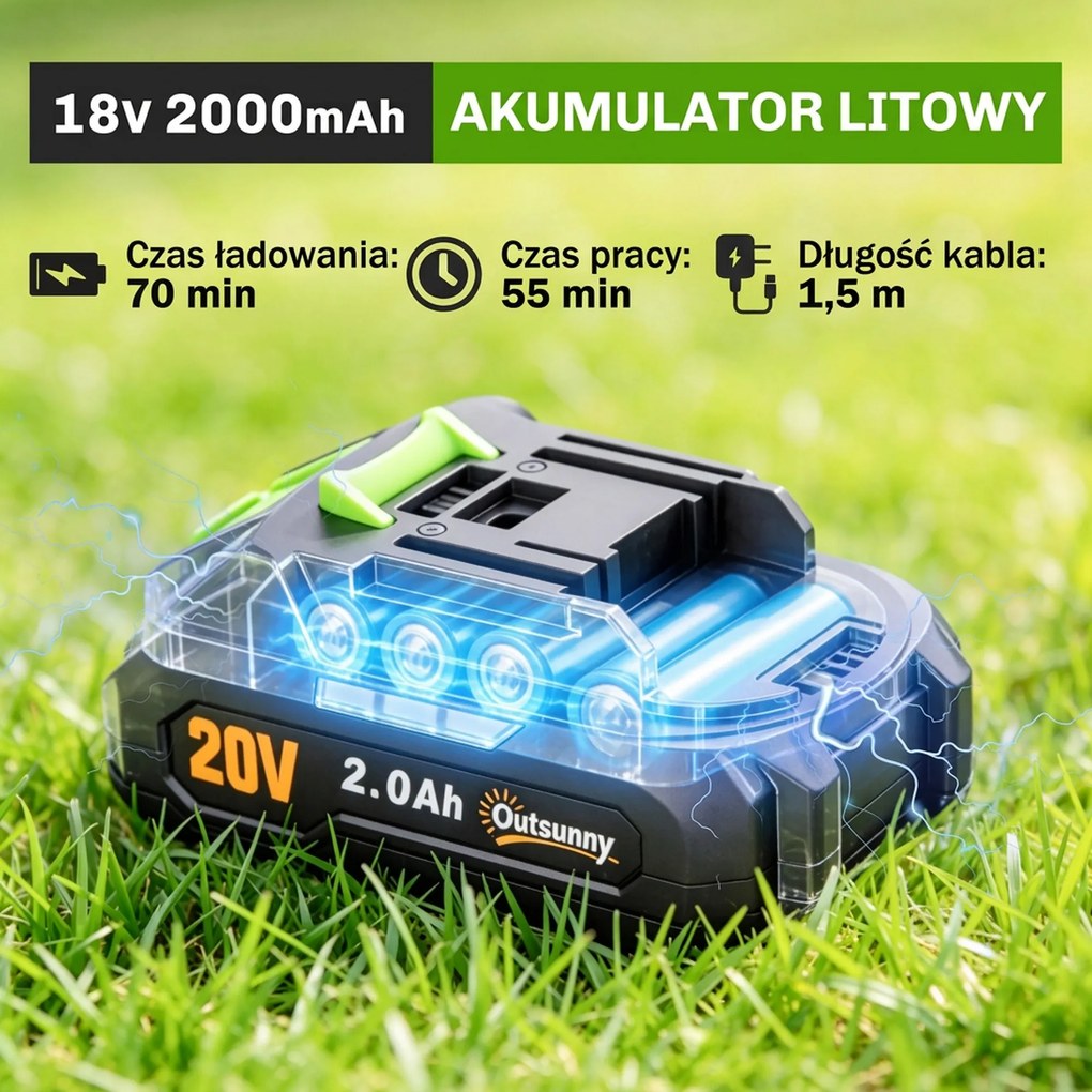 Outsunny 2-w-1 Akumulatorowe nożyce do żywopłotu i krzewów z długością cięcia 20/10 cm, ładowarką | Aosom PL