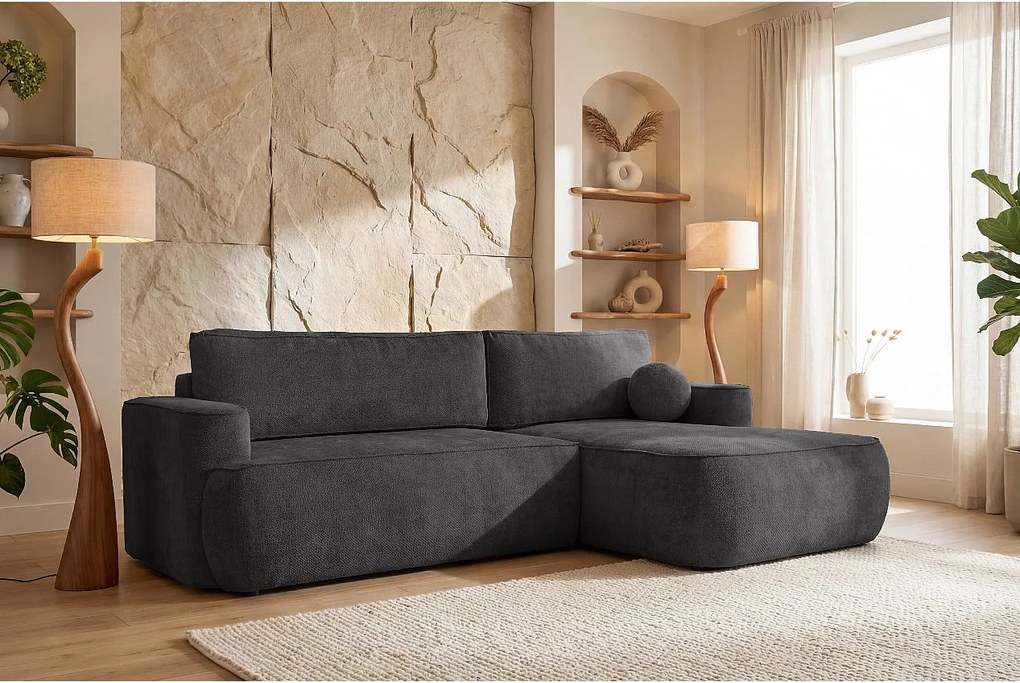 Narożnik Moon, do salonu, z funkcją spania, Flow, prawy, antracyt (21)